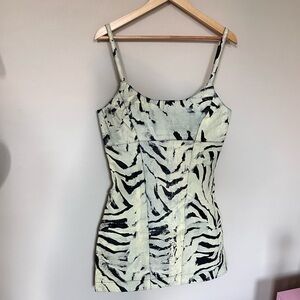 Zebra print real leather mini dress.